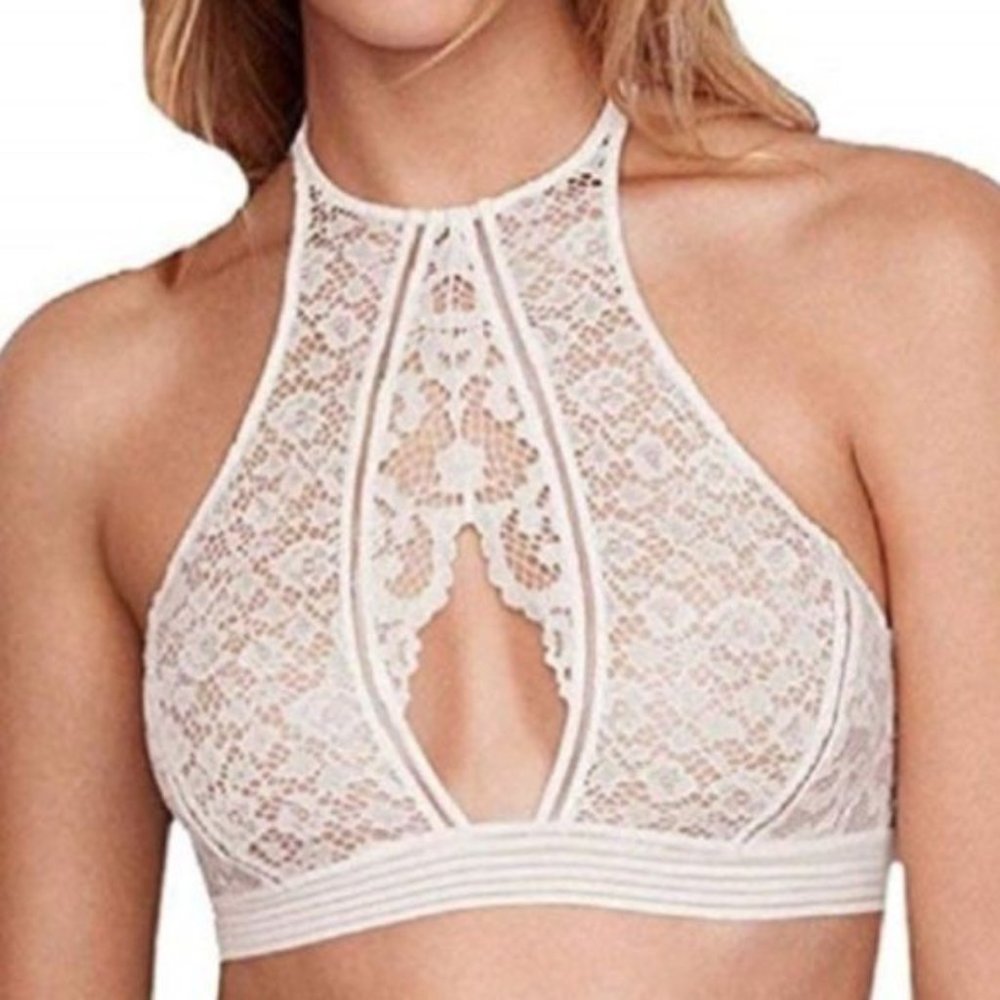 Victoria's Secret Cream Very Sexy Halter Neck Keyhole Lace Bralette Size XS